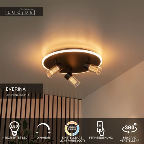 Lucide EVERINA - Deckenleuchte - Ø 40 cm - LED Dim. - CCT - 2200K/6500K - Schwarz | Essential - USP
